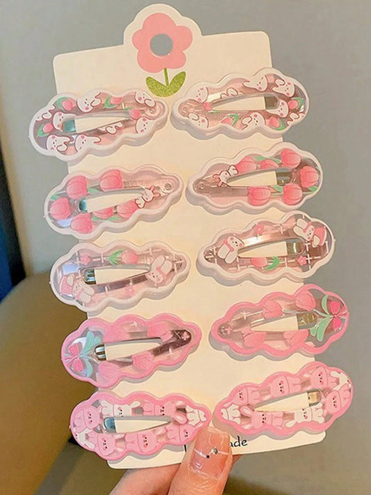 10Pcs Cute Pink Rabbit Hair Clip, Bangs Clip,Side Hair Clip,Hair Accessories,Suitable For Daily Use,School Stuff,Pink Hair Clips