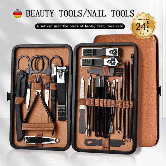 7-24pcs Manicure Tool Set Stainless Steel Cuticle Nipper Cutter Kit Professional Nail Clippers Pedicure Nail Art Grooming Tools