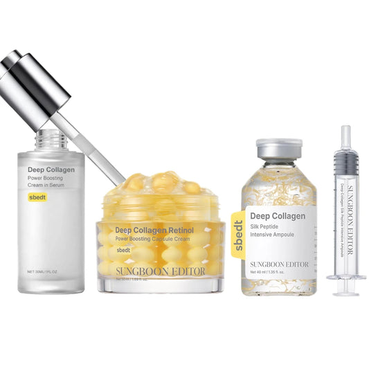 Korean Sbect Facial Skin Care Set - Collagen Silk Peptide Ampoule, Boosting Cream Serum, Retinol Capsule, Revitalizing, Brighten