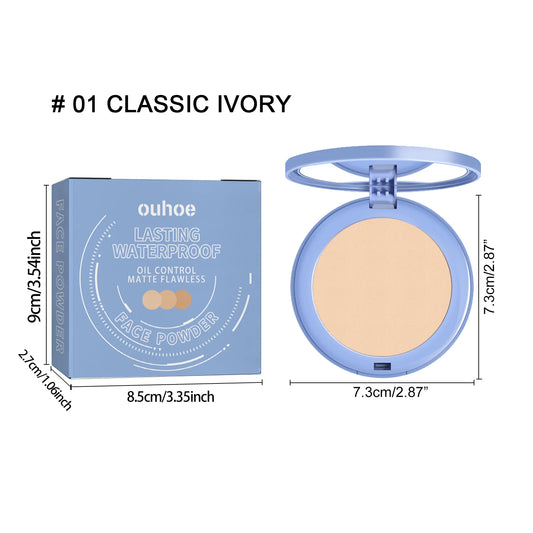 OUHOE Setting Makeup Pressed Powder Waterproof Oil Control Concealer Full Coverage Lasting Brighten Skin Tone Makeup