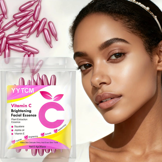 Vitamin C Skin-Brightening and Moisturizing Capsule Essence, Hydrates and Smooths the Skin, Contains Plant-Based Squalane, Vitamin E, Magnolia Oil, and Jojoba Seed Oil for Deep Hydration and Skin Brightening Essence (0.4Gx30