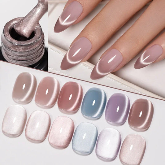 PUENTE 7.5ML Nude Shade Ceramic Cat Eye Gel Nail Polish Shiny Moonlight Cat Eye Gel Soak Off UV Semi-Permanent Nail Art Varnish