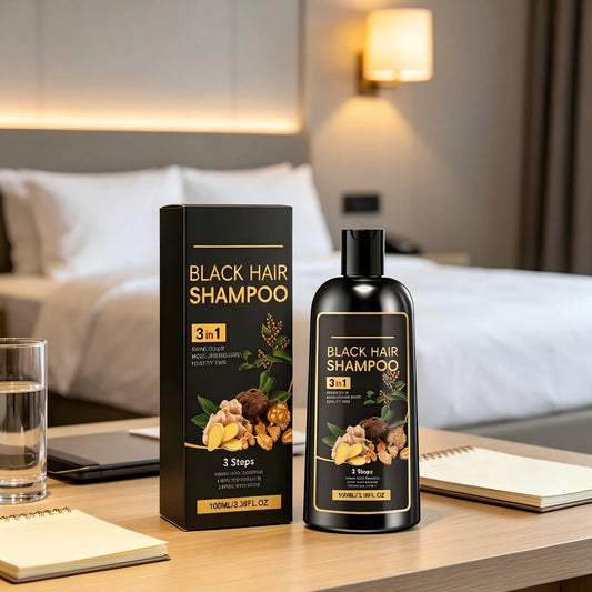 Black Hair Dye Shampoo 3 in 1 Natural Gray Hair Cover Natural Herbal Ginger Moisturizing Hair Coloring Shampoo for Women and Men
