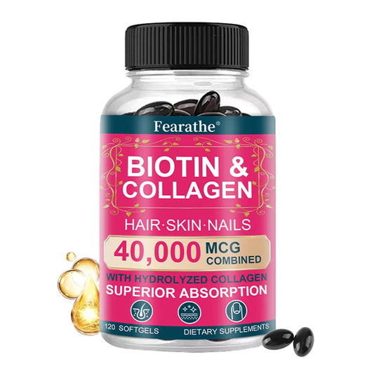Biotin 40000mcg with Collagen, Support Hair Growth, Strong Nails, Radiant Skin & Anti-Aging, Strong Joints for Men and Women