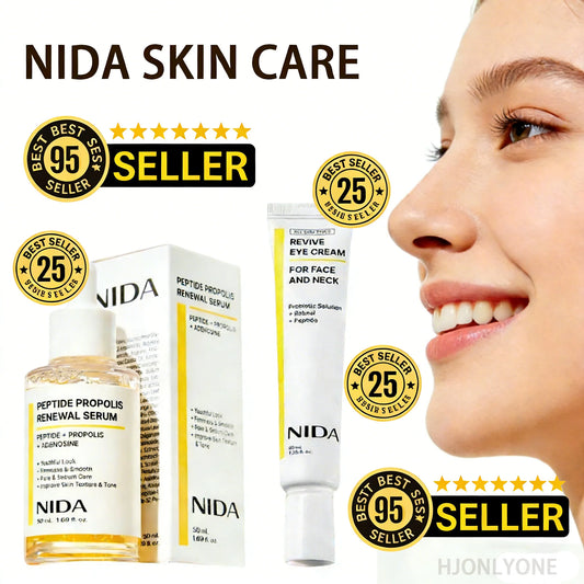 NIDA Facial Serum Eye Cream Set Peptide Propolis Skin Renewal Retinol Revitalizing Brightening Firming Daily Skincare Combo