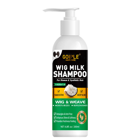 GOIPLE Natural Coconut Oil Wig Milk Shampoo Smooth Repair Moisturizes Frizzy Hair for Wigs Wave 2 in 1 Wig Wash Care Product