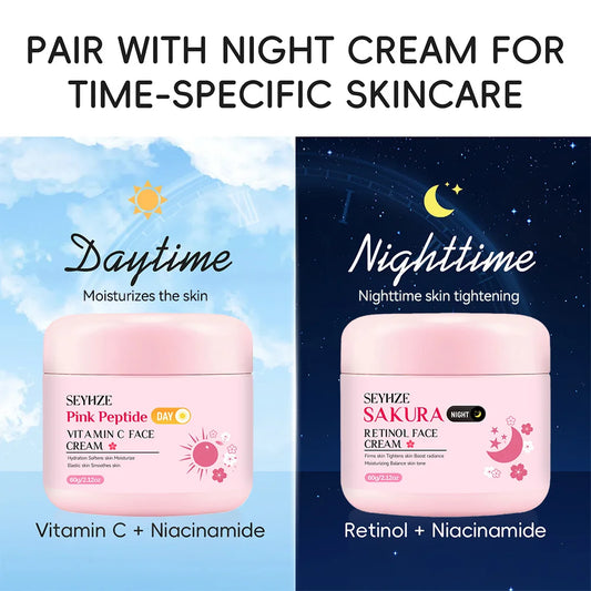 SEYHZE Sakura Day And Night Cream Rich in Retinol + Vitamin C/E Hyaluronic Acid Firming Skin 48H Hydration Brightening Uniform L