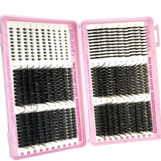 AMSDCN 600PCS False Eyelash Cluster DIY Extended Mixing Disc Plump Clustered Single Piece Cat Eye False Eyelash Spikes+Bottom