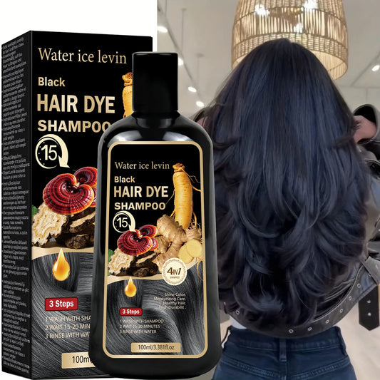 Black Sesame Ginseng Reishi Hair Dye Shampoo. 4-in-1 Natural Herbal Formula. Covers Grays, Moisturizes, Healthy Shine.100ml