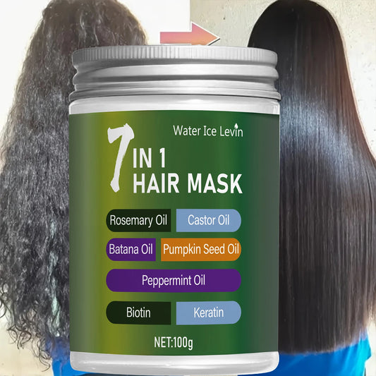 7-in-1 Hair Mask with Biotin & Keratin - Plant Oils Complex for Hydration & Shine - Frizz Control & Scalp Care